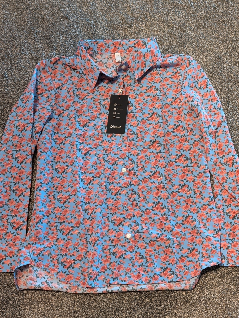 Blue Floral Long-Sleeve Button-Up Blouse